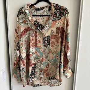 Zara Multi-Patterned Satin Effect Shirt